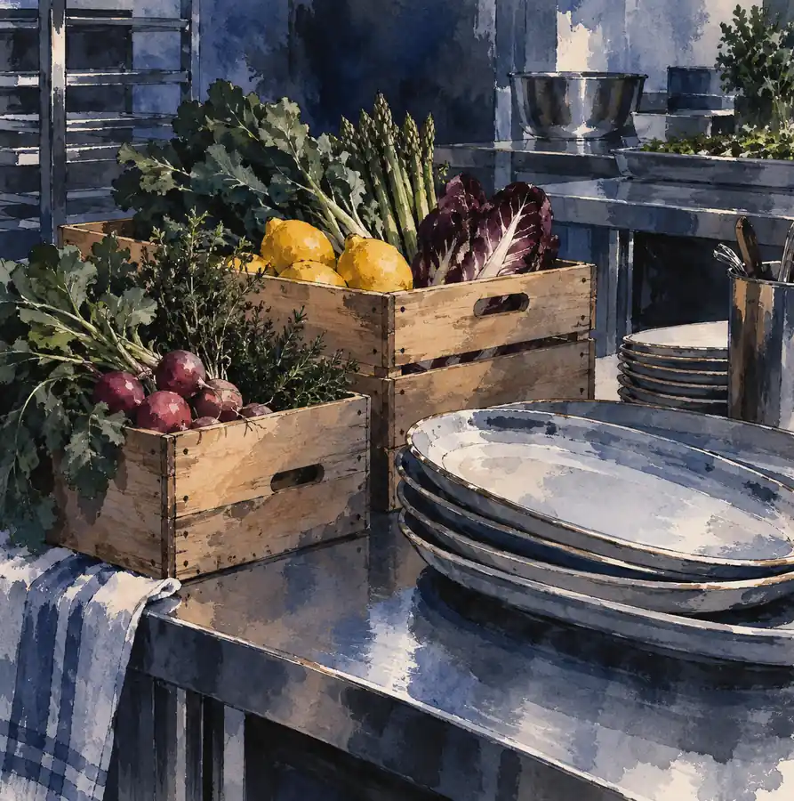 Illustration of catering businesses equipment and workspace